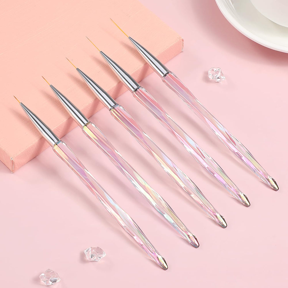 TEOYALL nail art liner brush with translucent handle under lighting.