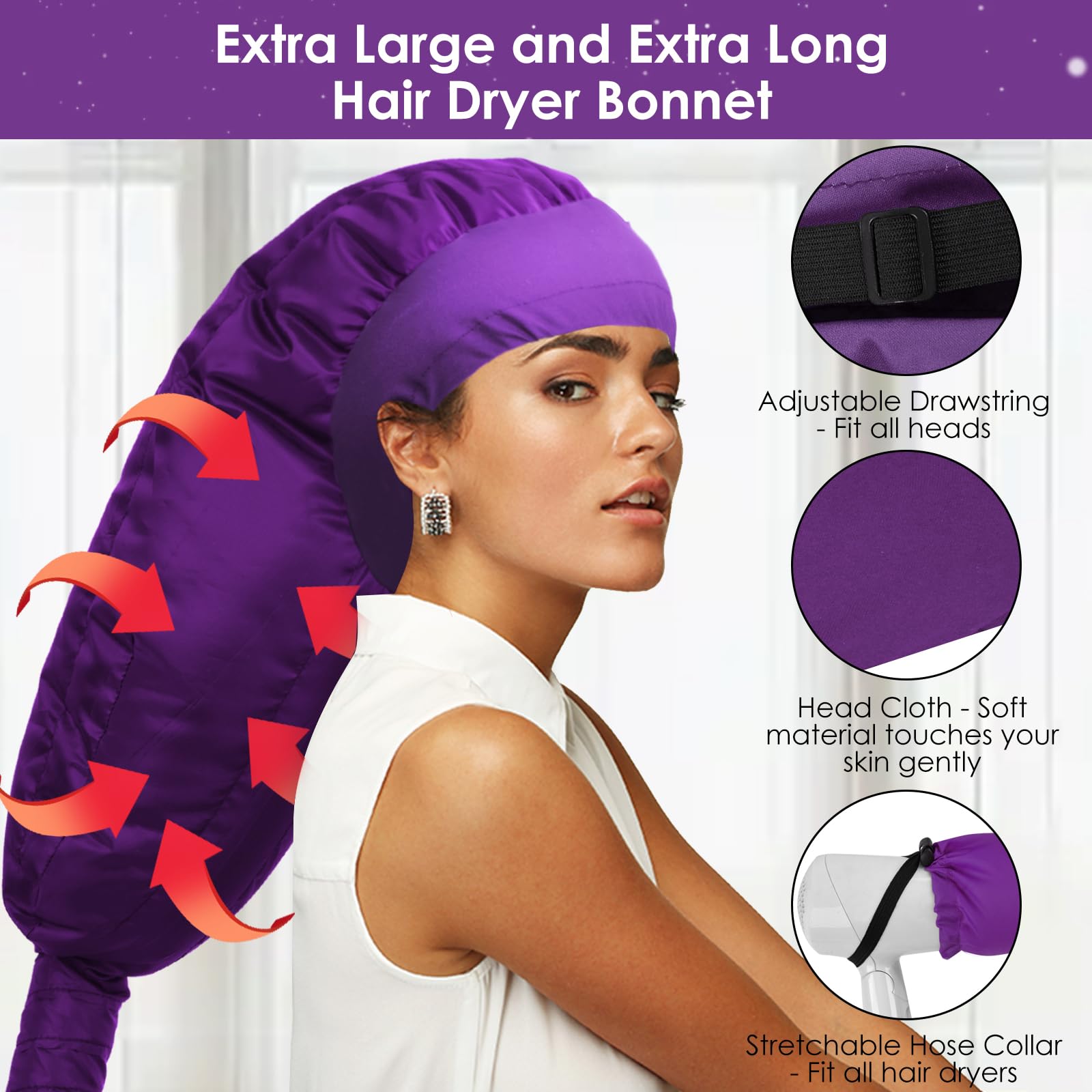 TEPENAR extra-large hood provides room for long hair styling.