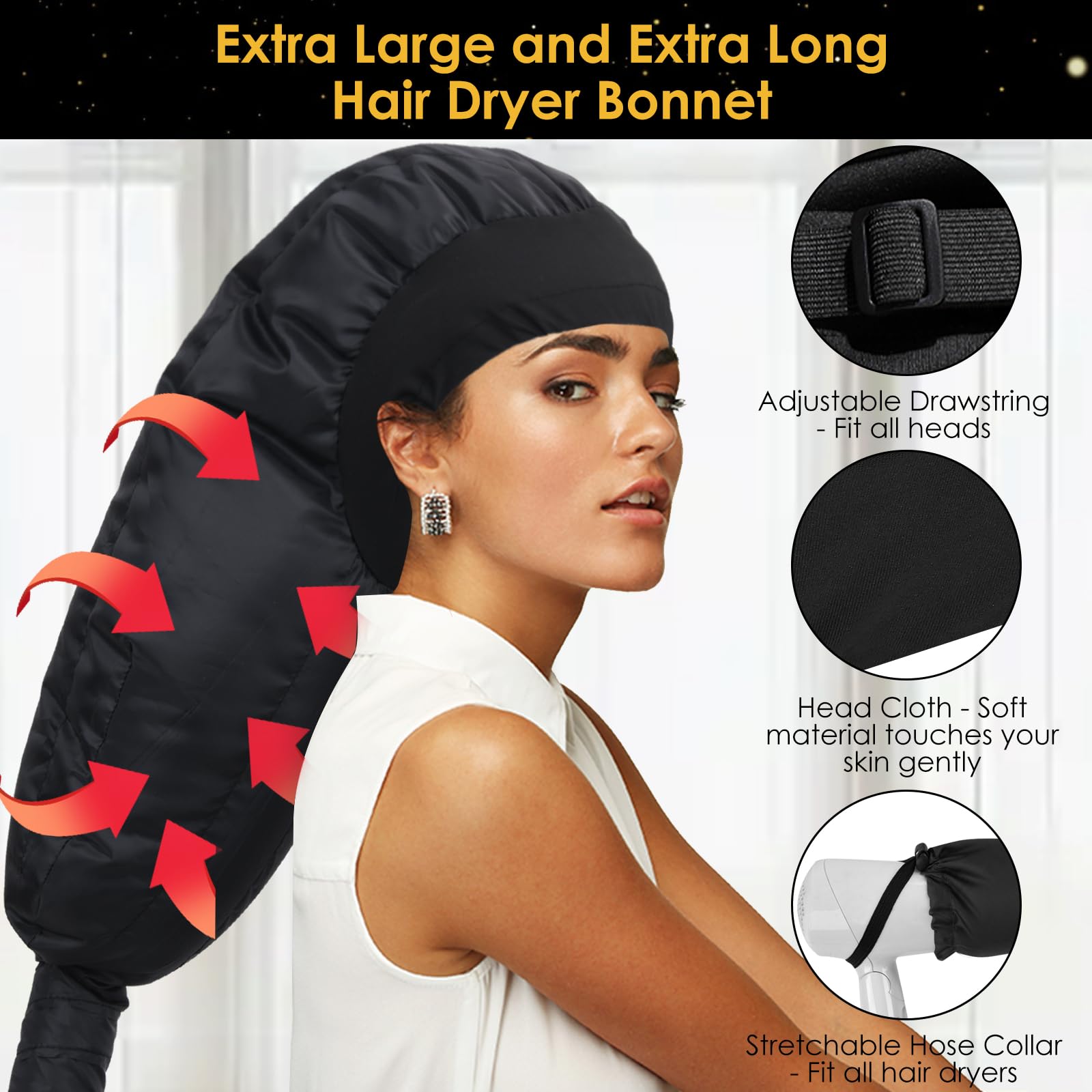 TEPENAR bonnet features adjustable strap for secure styles during hands-free drying