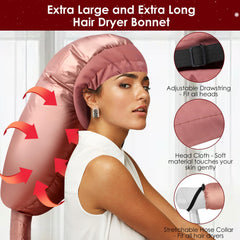 TEPENAR bonnet with adjustable strap secures hairstyles during drying.