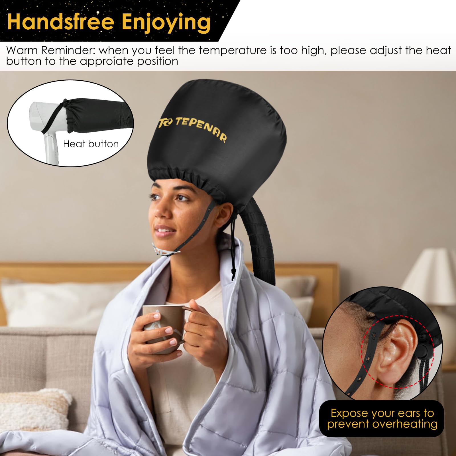 TEPENAR universal soft bonnet fits most dryers and hairstyles