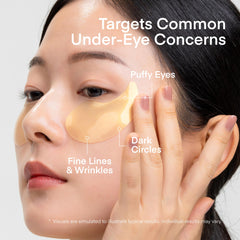 TEREZ & HONOR eye patches applied under-eye area for a refreshed look.