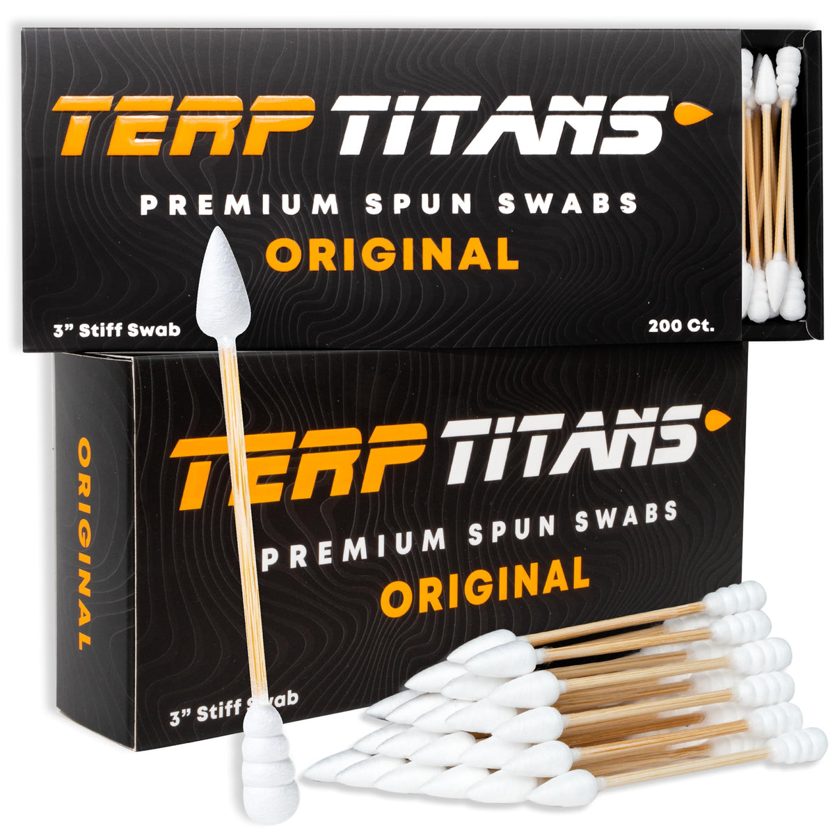Terp Titans Original bamboo swabs, box front shows dual-tip design for versatile use