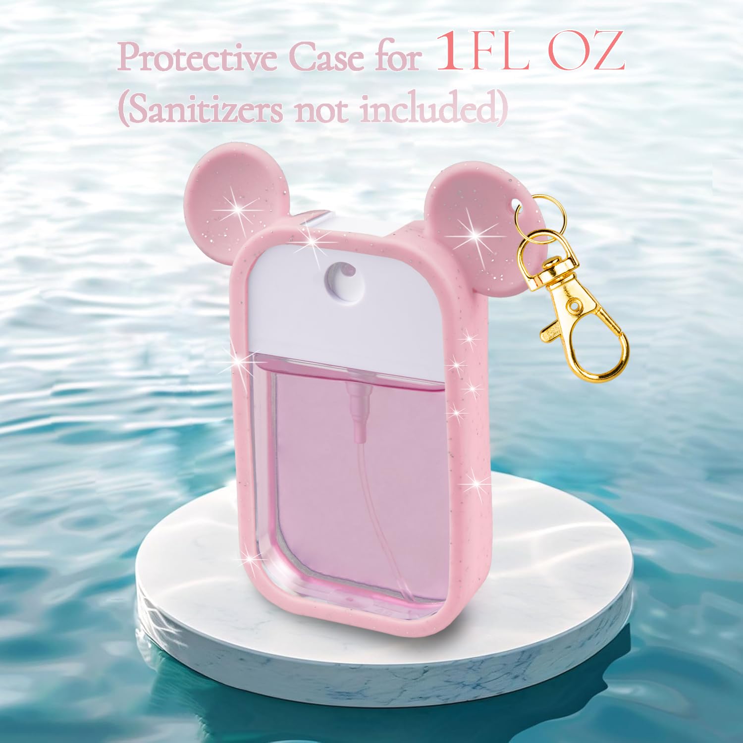 TERPINK 360 degree keychain attachment keeps sanitizer within reach.