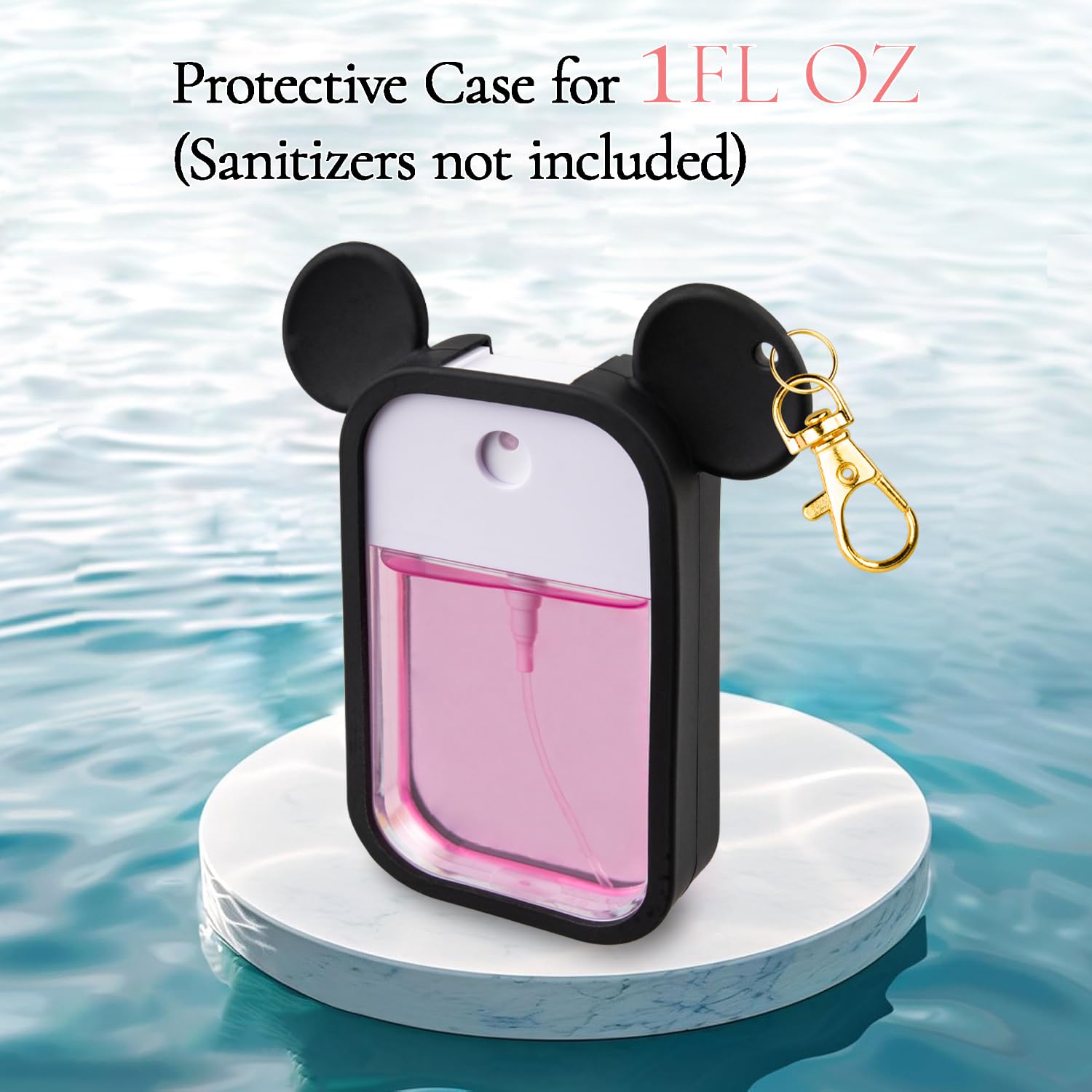 TERPINK 360° rotating keychain attaches Touchland bottle for quick access.