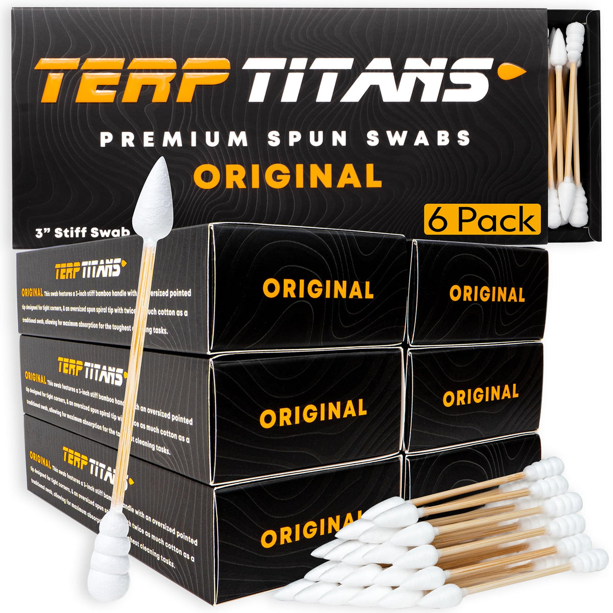 TerpTitans Original bamboo cotton swabs with spiral tip deliver high absorption for thorough cleaning.