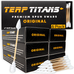 TerpTitans Original bamboo cotton swabs with spiral tip deliver high absorption for thorough cleaning.