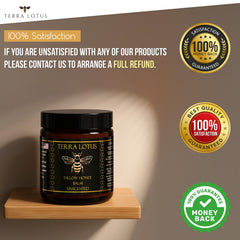 Terra Lotus Honey Tallow Balm packaging on a clean counter, premium skincare.