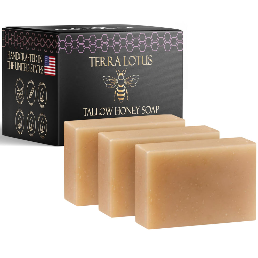 Terra Lotus Jabón de sebo orgánico con miel lavanda, barra suave para la piel hidratada