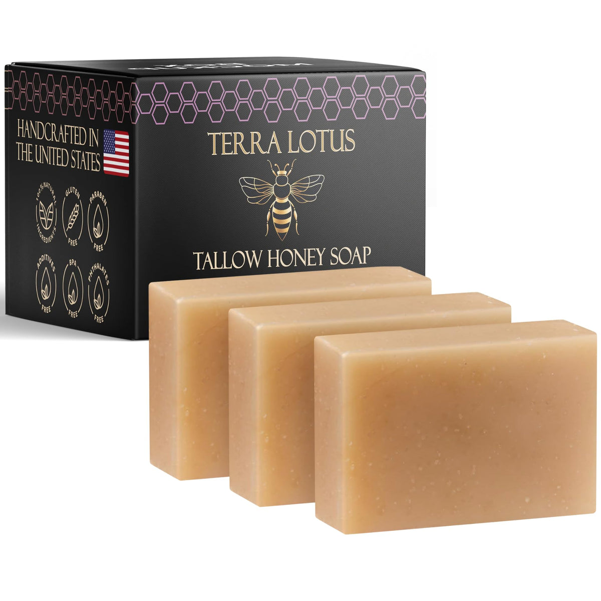 Terra Lotus Jabón de sebo orgánico con miel lavanda, barra suave para la piel hidratada