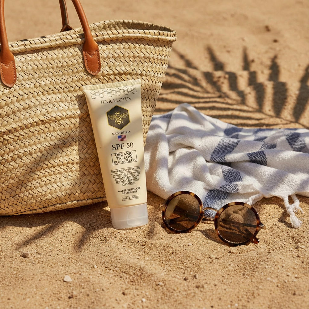Terra Lotus eco-friendly packaging of 5 oz sunscreen