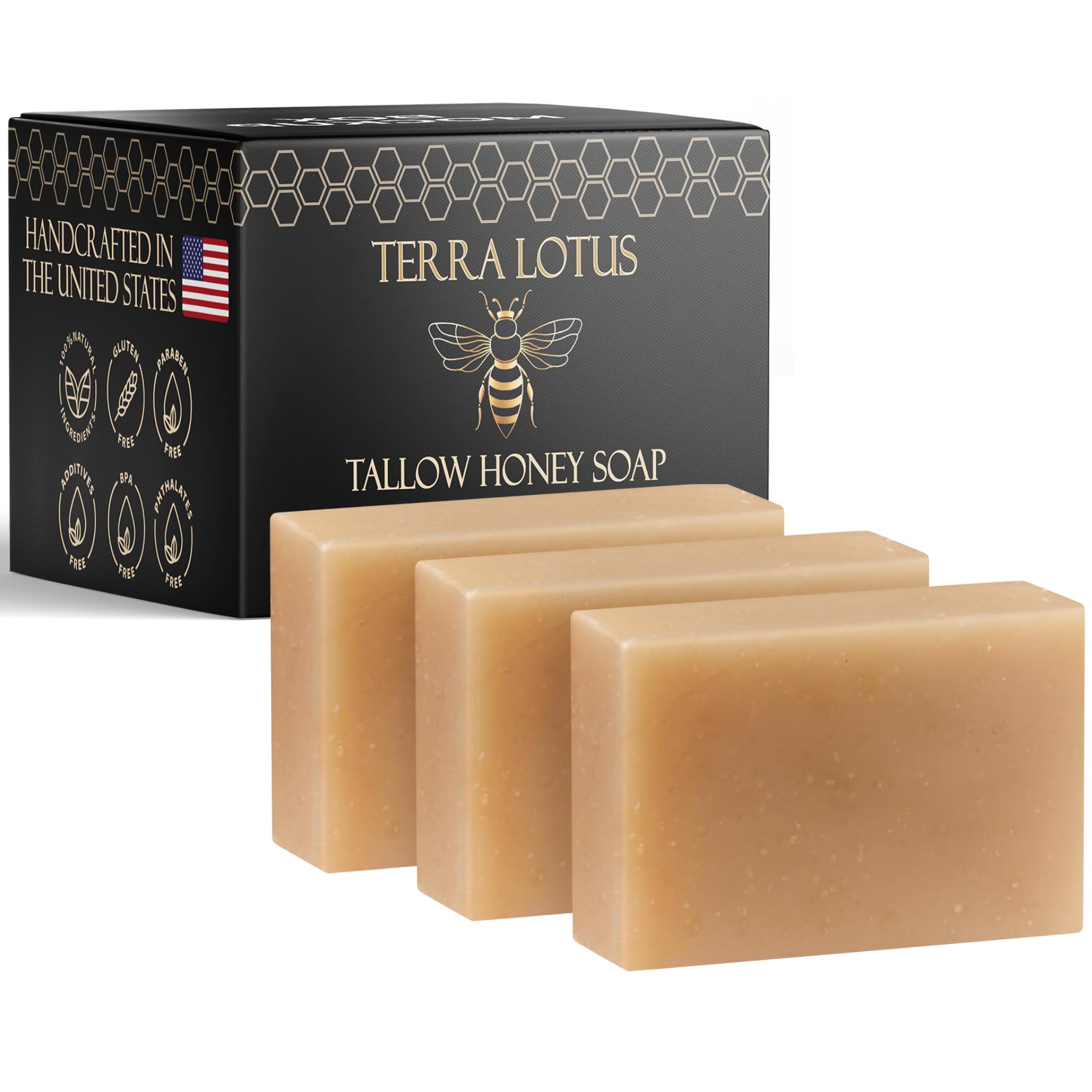 Terra Lotus tallow soap 3-pack unscented for gentle face and body cleansing