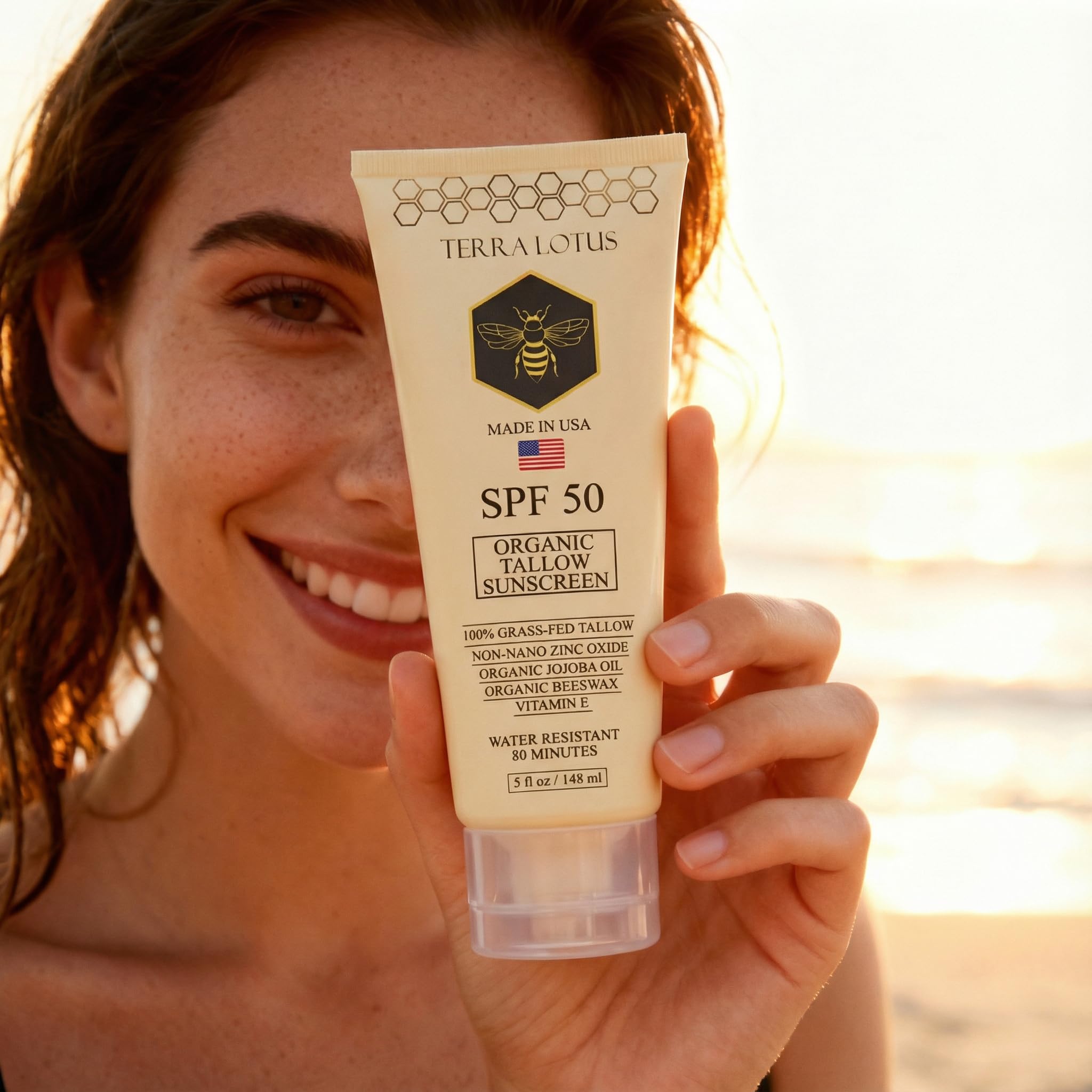 Terra Lotus sunscreen on arm after swimming demonstrates water resistance