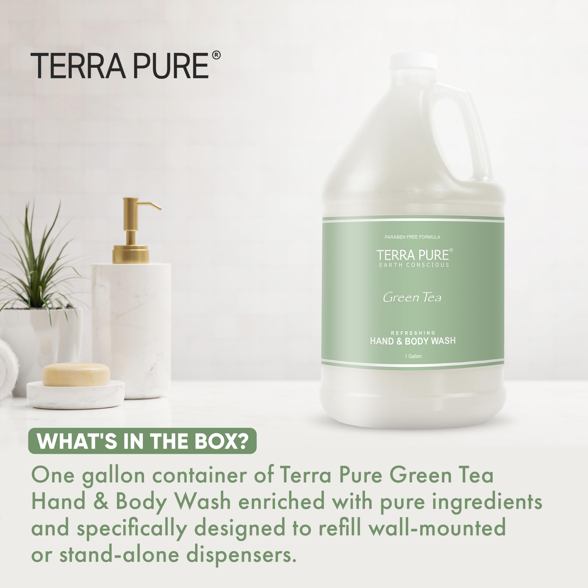 Terra Pure 1-gallon refill container designed for easy dispenser refills.