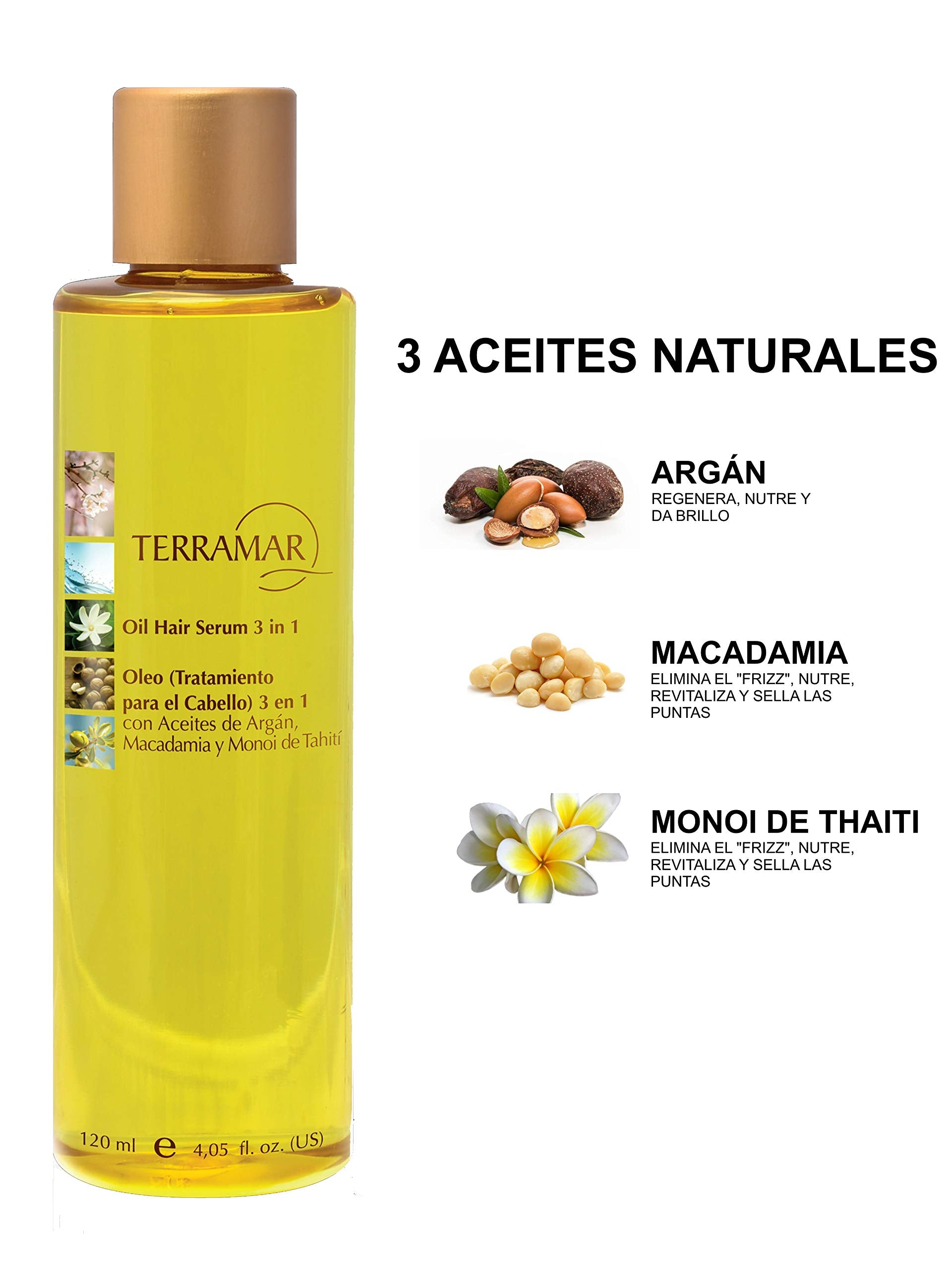 Terramar frasco de aceite de argán, macadamia y Tahití para uso diario.