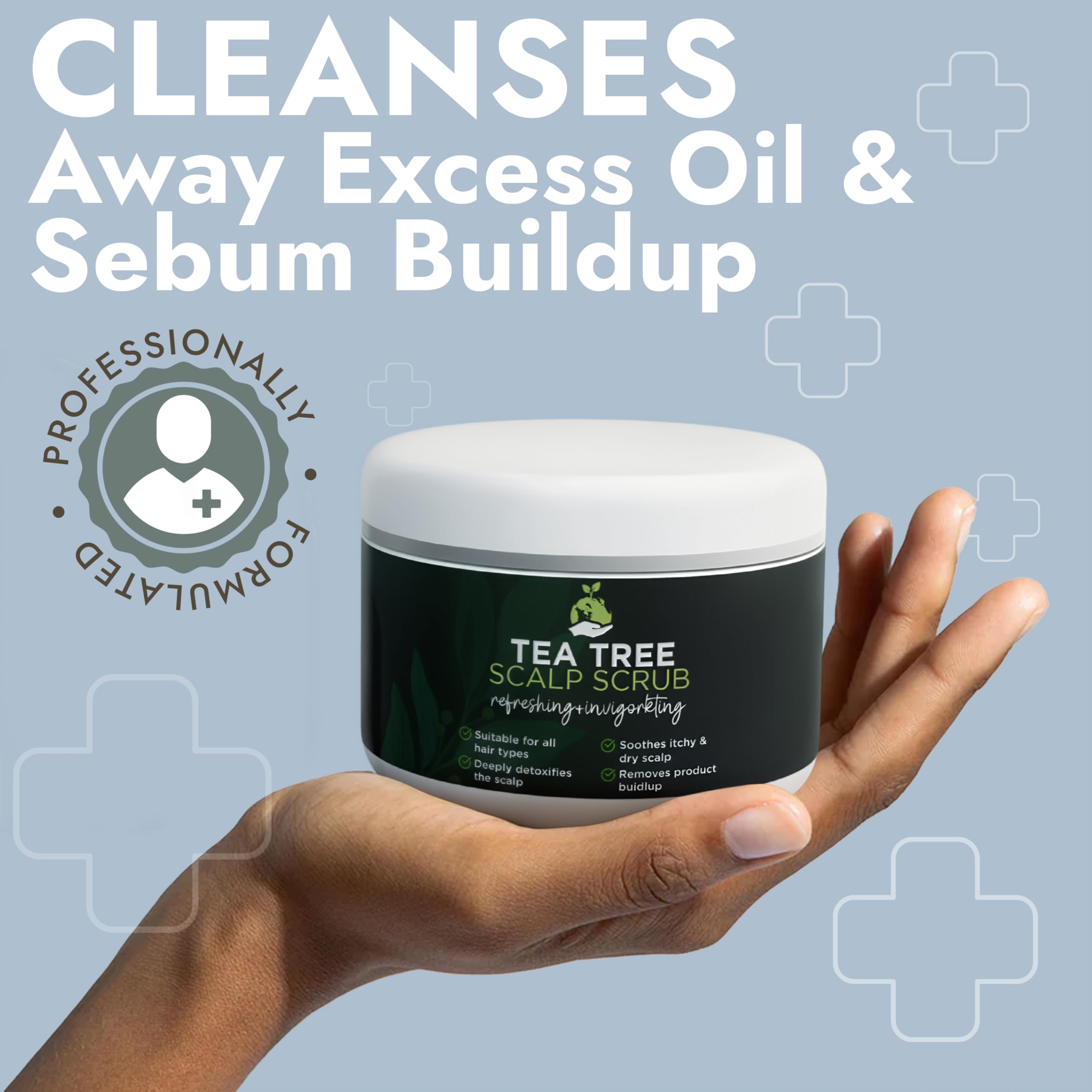 Terramed bote exfoliante muestra textura ligera para cuero cabelludo.