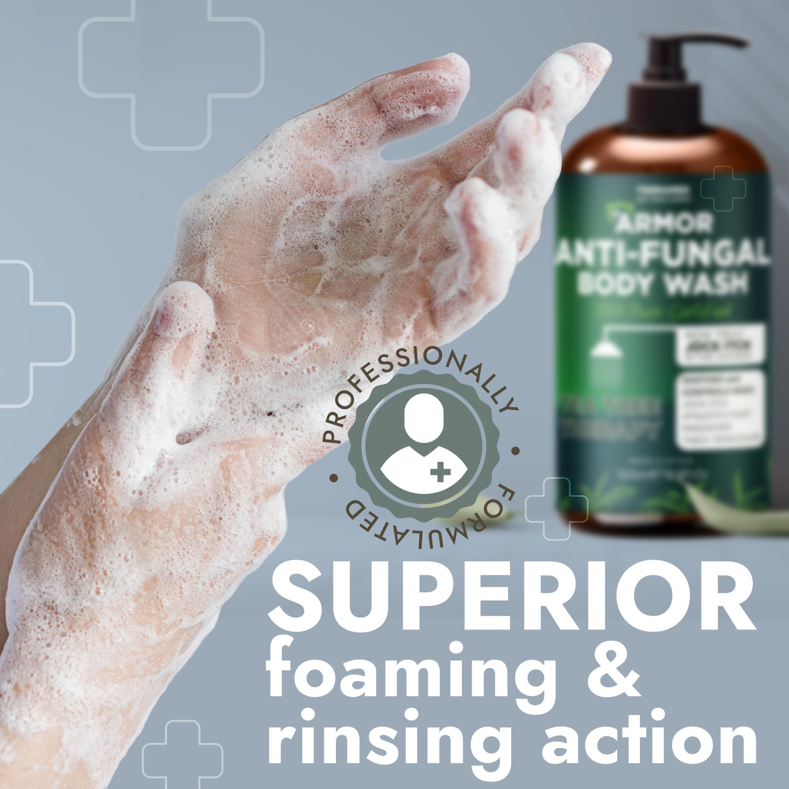 Terramed bottle with silicone scrubber included for gentle cleansing.