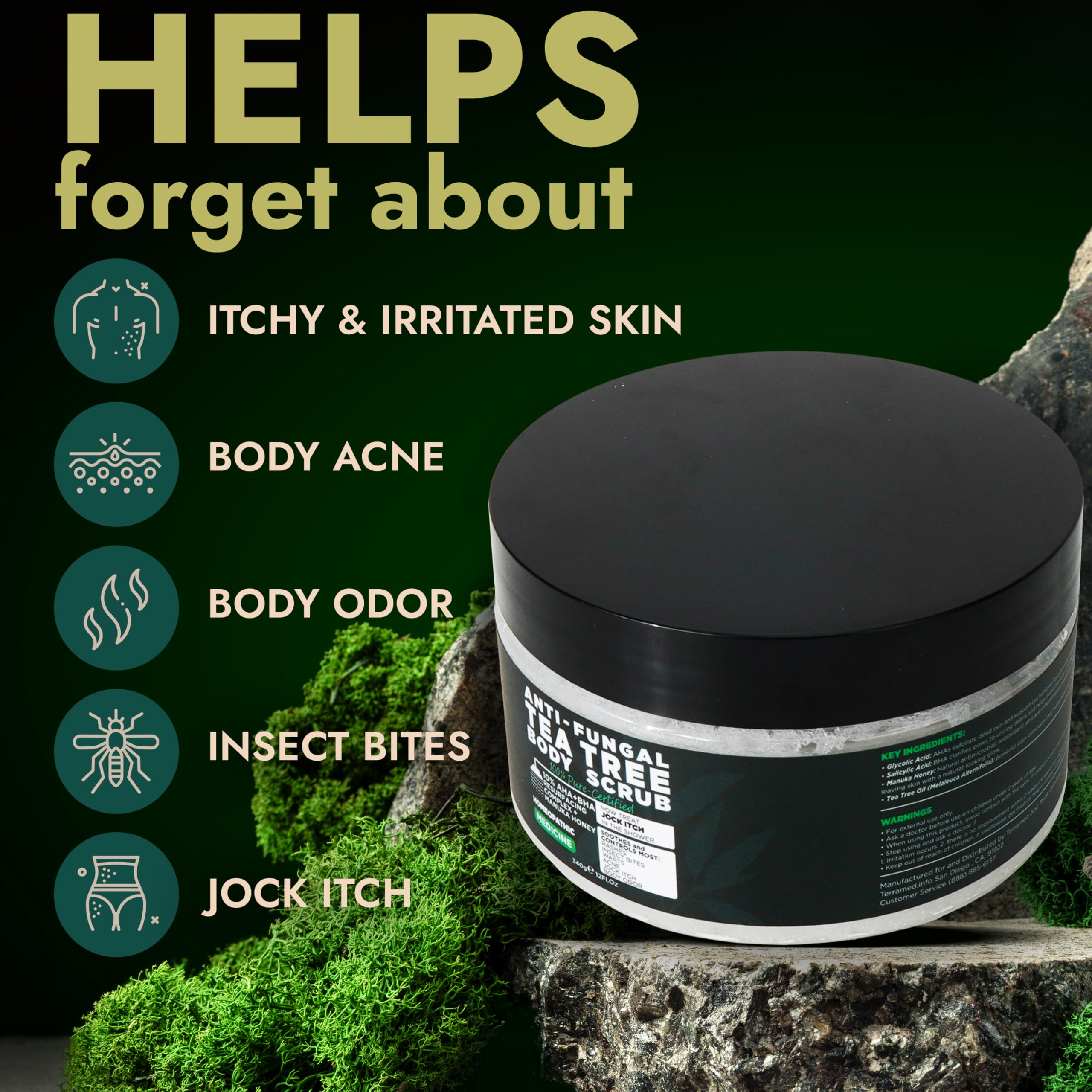Terramed Just Think Comfort exfoliating body scrub with natural ingredients refreshing pores