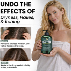 Terramed Just Think Comfort tea tree conditioner bottle delivering thicker, fuller look after use