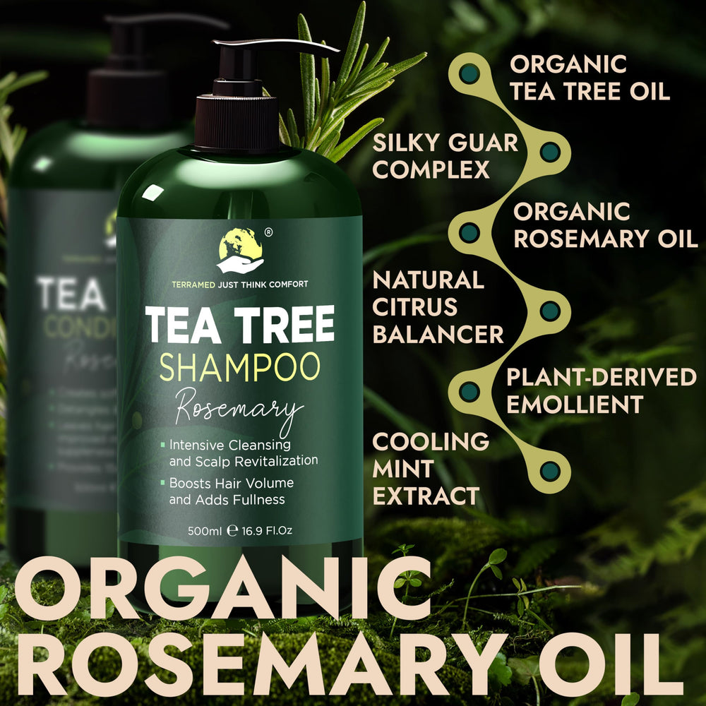 Terramed Rosemary Tea Tree Set packaging highlights sulfate-free formula.