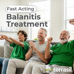 Terrasil Balanitis Soap bar closeup highlights Calendula and Jojoba for gentle cleansing.