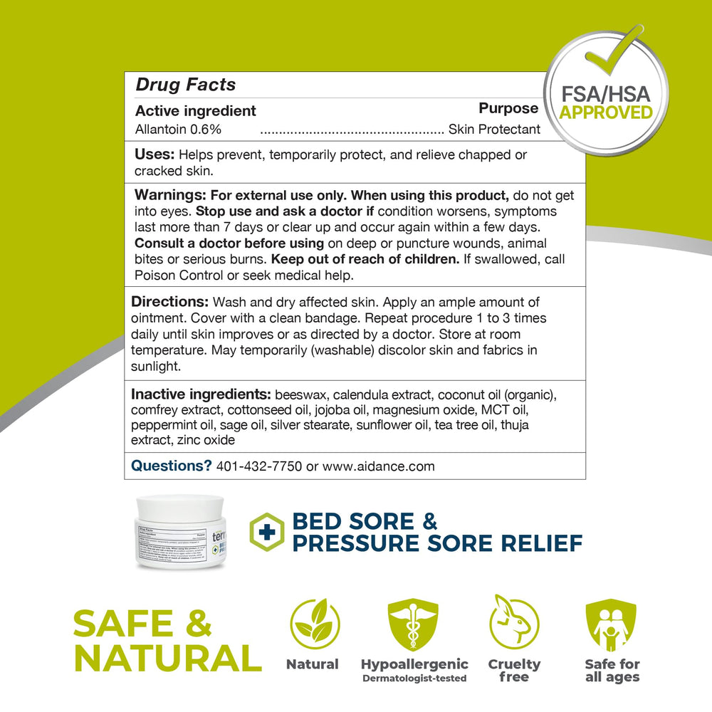 Terrasil bed sore relief cream packaging communicates USA-made quality