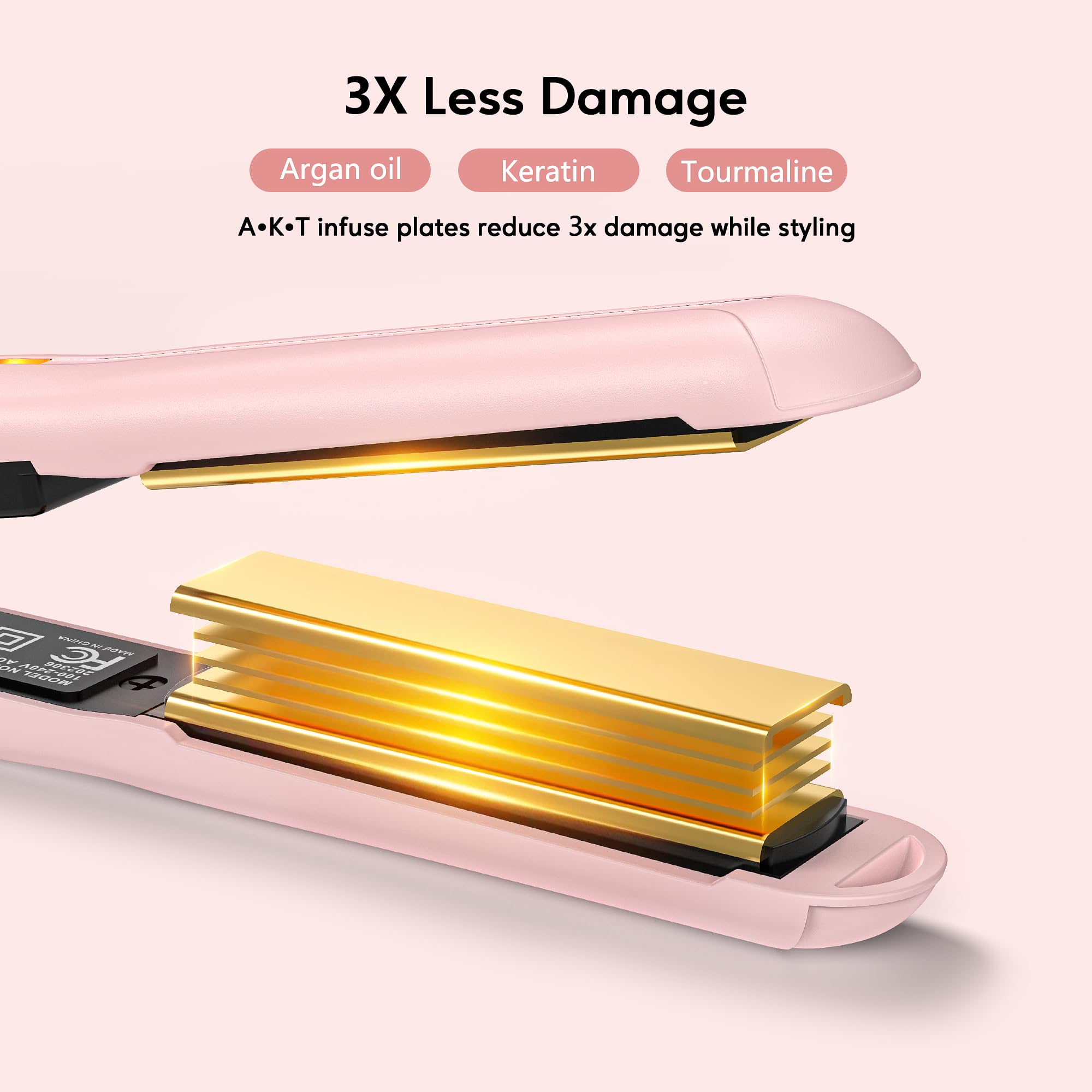 Terviiix Mini Flat Iron plates infused with argan oil, keratin, tourmaline for smooth finish.