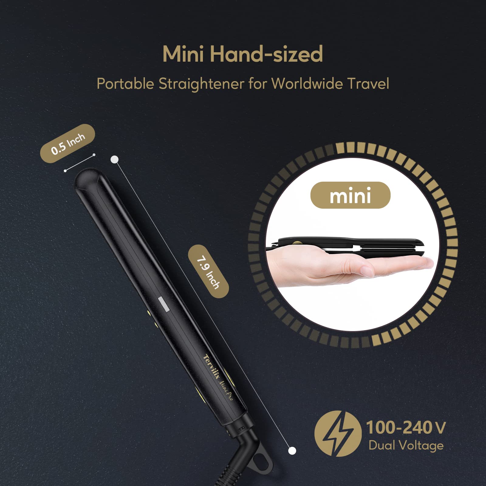 Terviiix Mini Flat Iron ceramic tourmaline plates for smoother finishes and reduced frizz