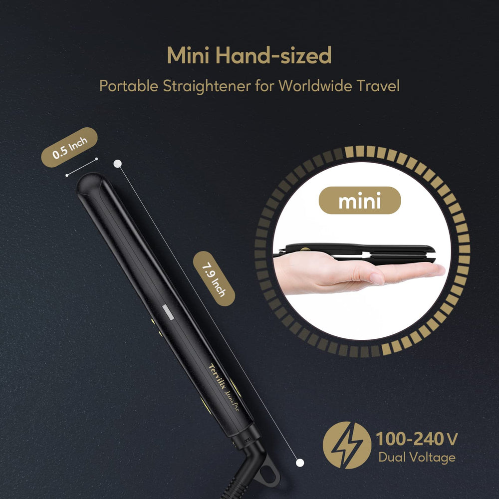 Terviiix Mini Flat Iron ceramic tourmaline plates for smoother finishes and reduced frizz