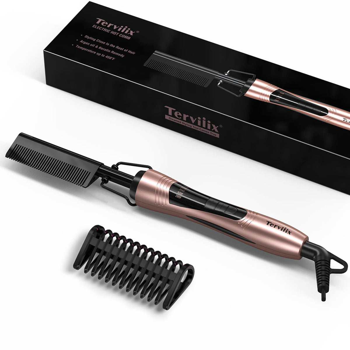 Terviiix electric hot comb for lace front wigs with anti-scald shield for safe styling