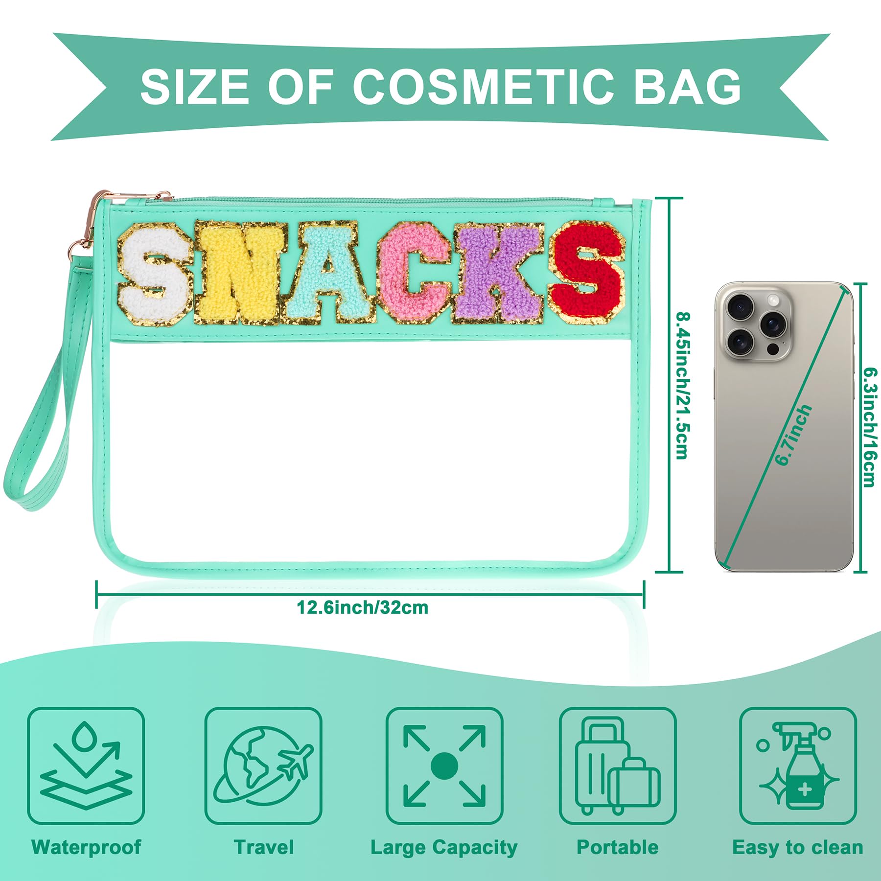 TESAFNG snack bag front chenille stitch adds premium texture and quick content recognition