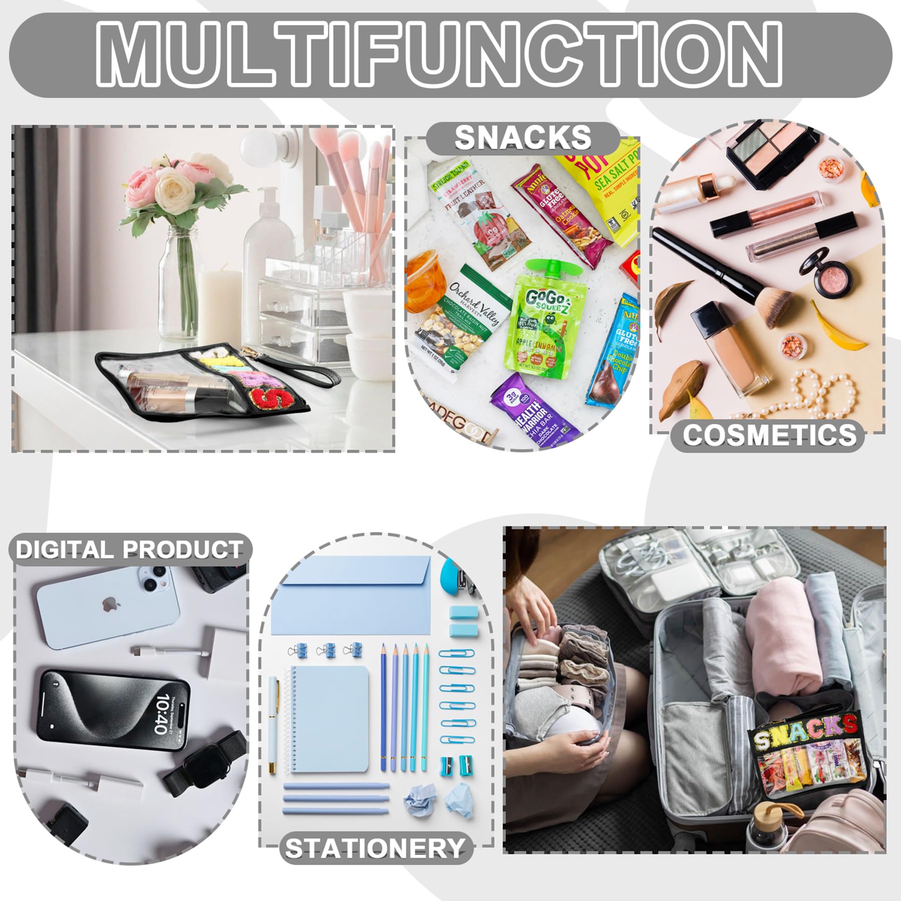 TESAFNG Snack Bag waterproof PU and PVC material protects contents during travel.