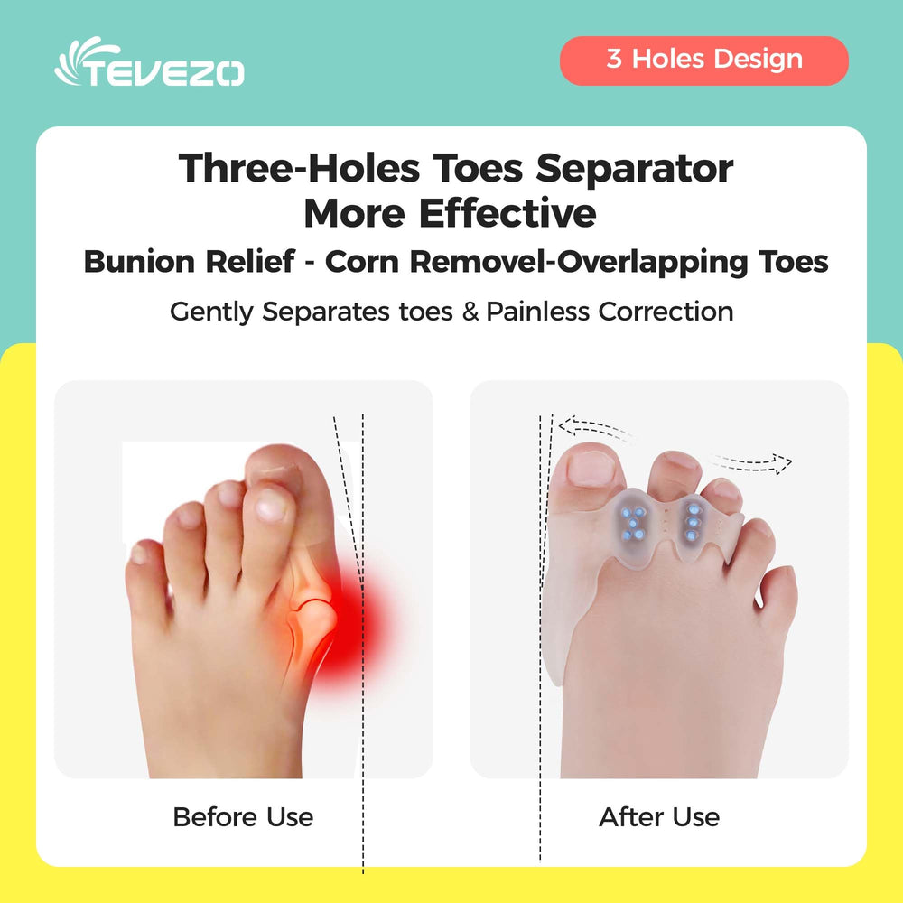 Tevezo hammer toe straightener helps straighten toes gently during wear.