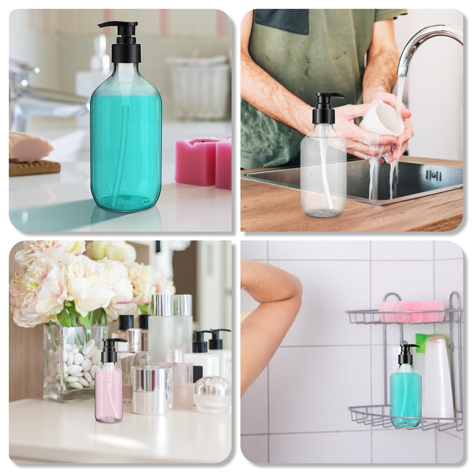 Teyssor pump bottle dispenser in kitchen and bathroom setups for soaps and lotions