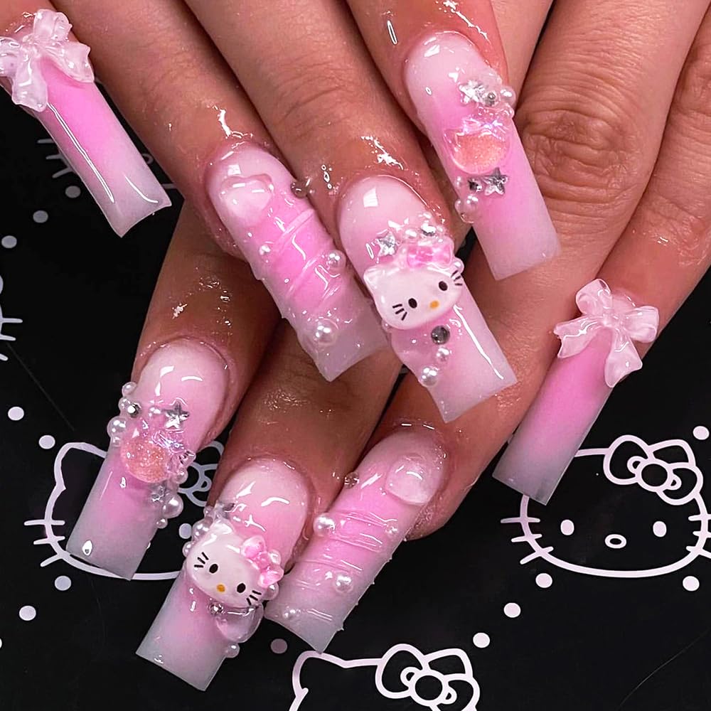 Tezocr pink coffin nails 24pcs with glossy finish for instant nail art.