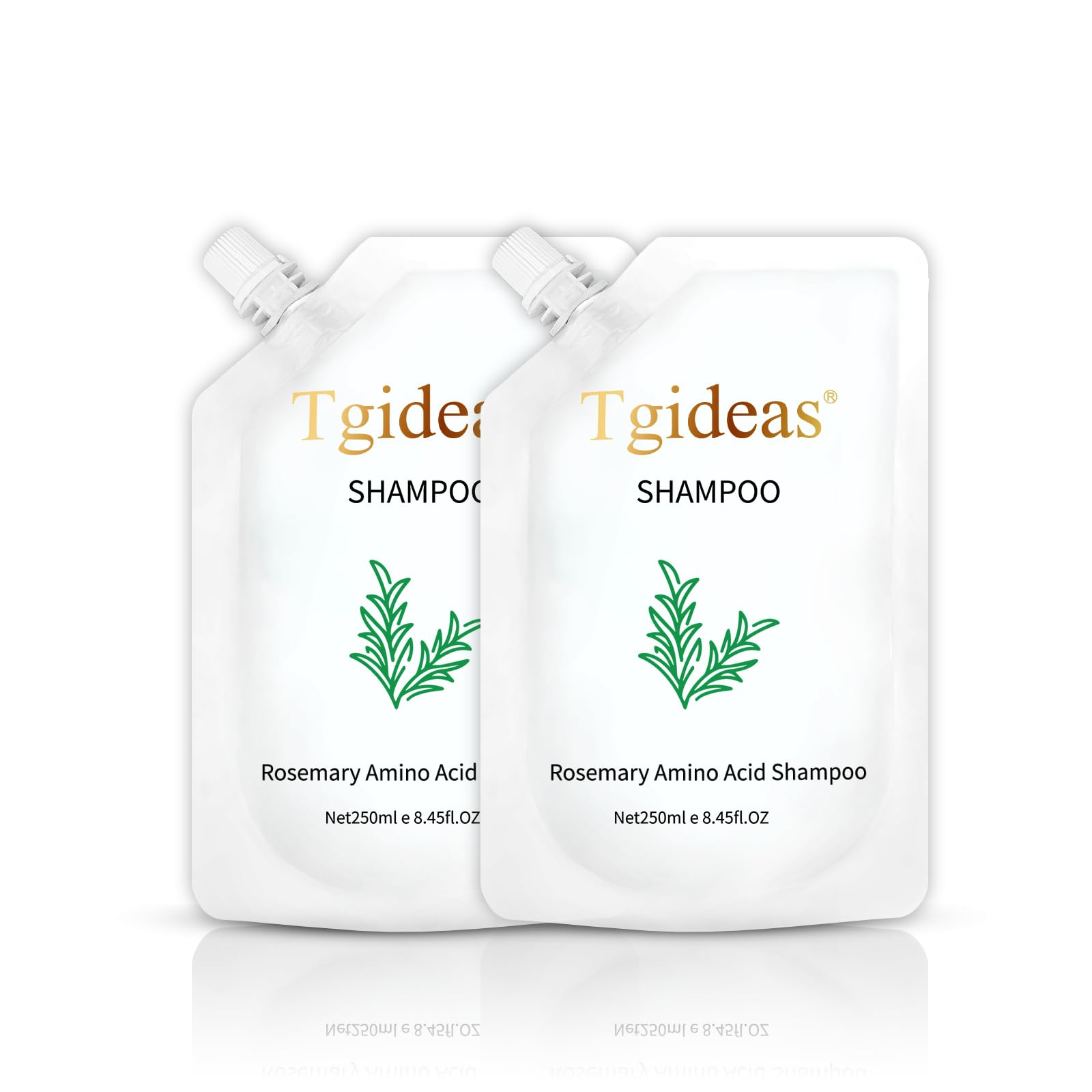 Champú Tgideas romero y aminoácidos: botella visible, cuidado suave y fortalecimiento del cabello.