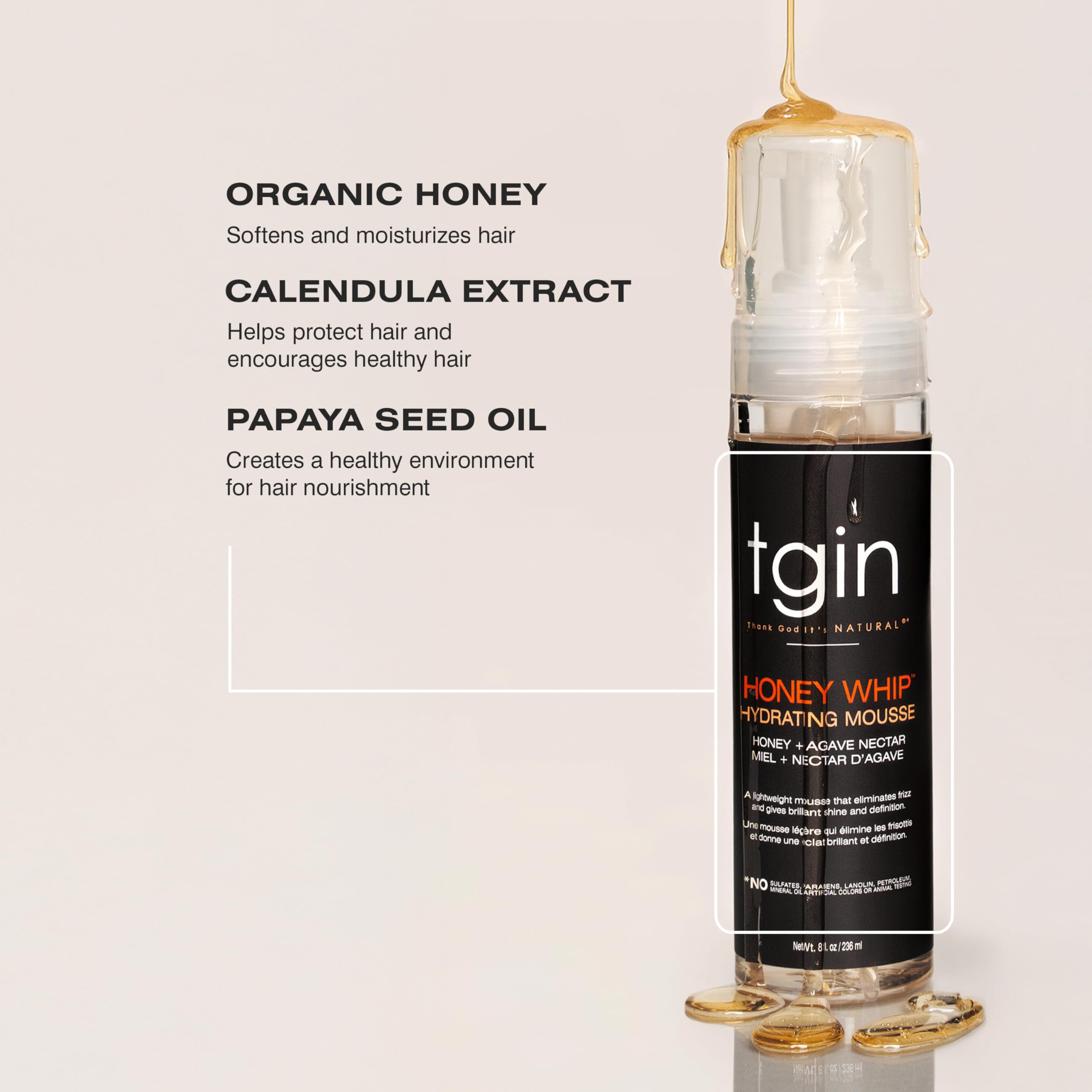 tgin Honey Whip mousse textura ligera facilita peinado