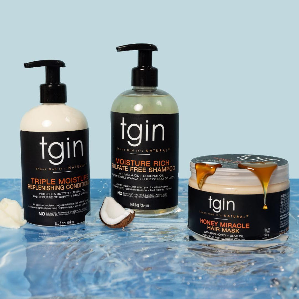 tgin Sulfate-free formula label on shampoo bottle