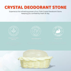 Detalle mineral de Thai Deodorant Stone en cesta, aspecto puro.