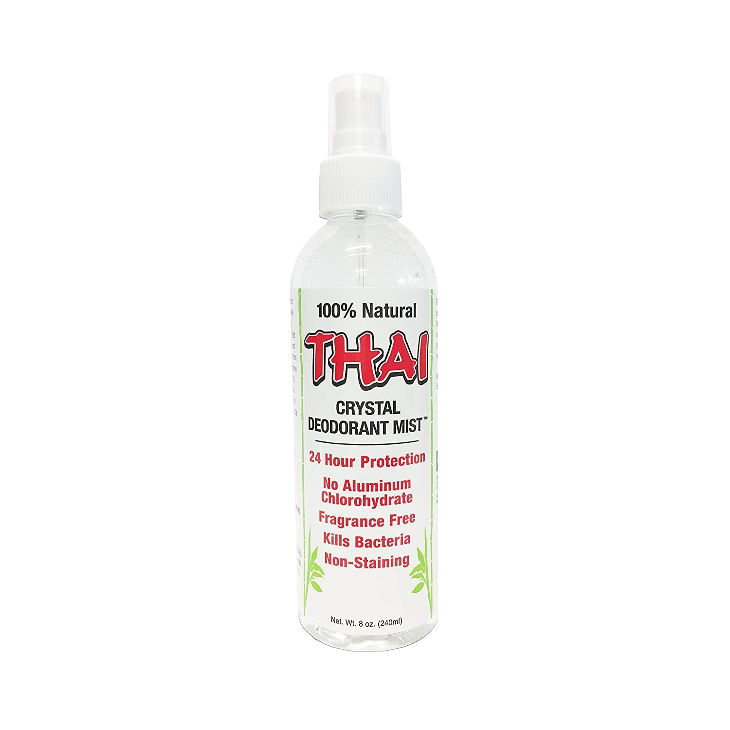 Thai Natural Crystal Deodorant Mist bottle shows a clean, aluminum-free freshness.