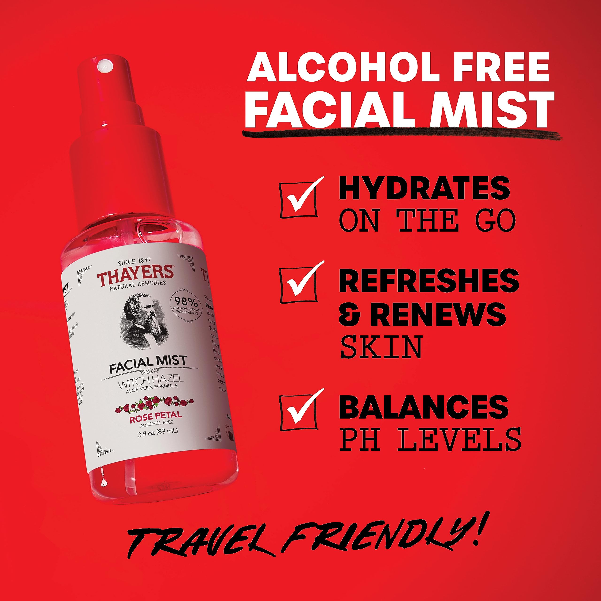 Thayers Alcohol-Free Witch Hazel Mist image showing refreshing facial spray.
