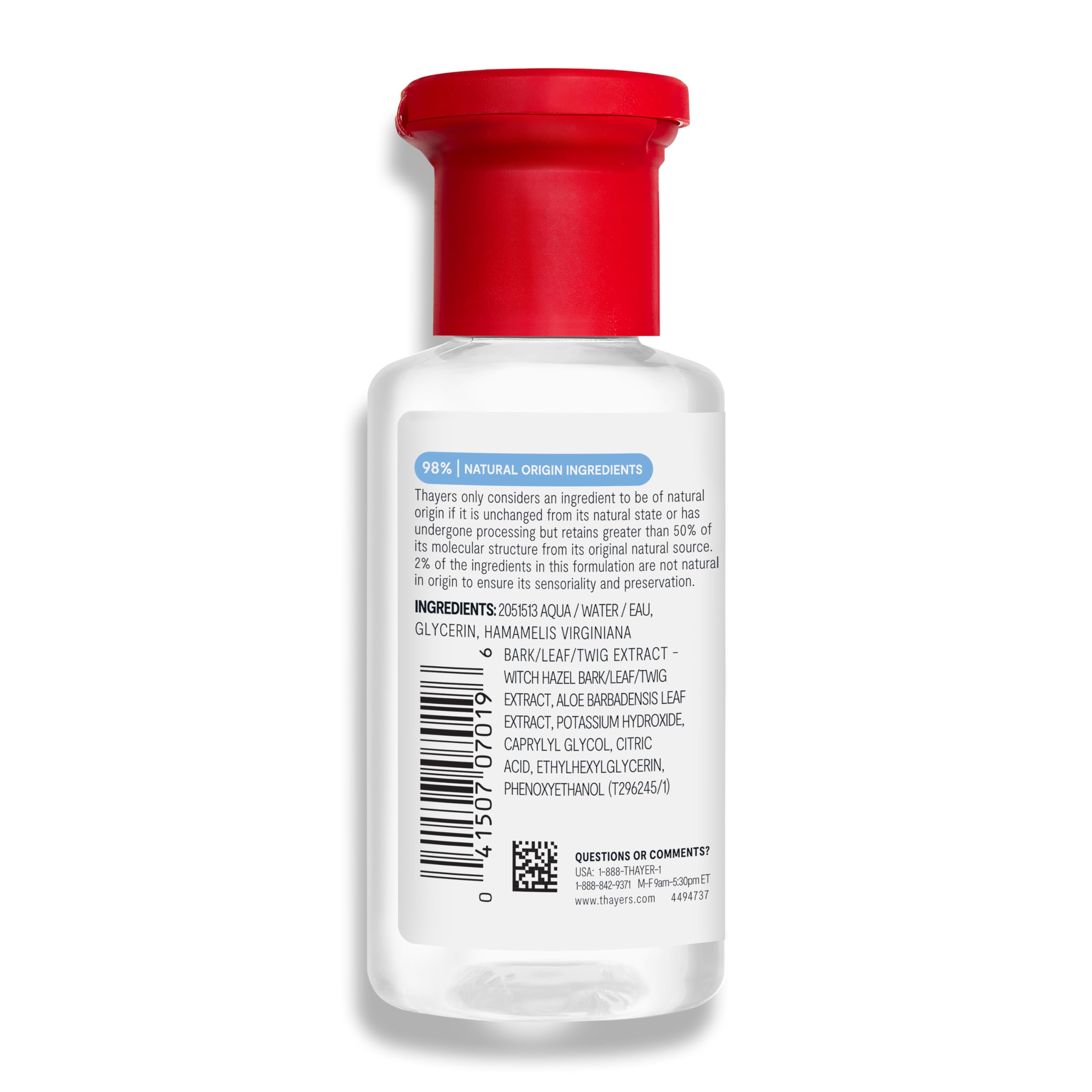 Thayers back-label detail indicates usage and key benefits at a glance.