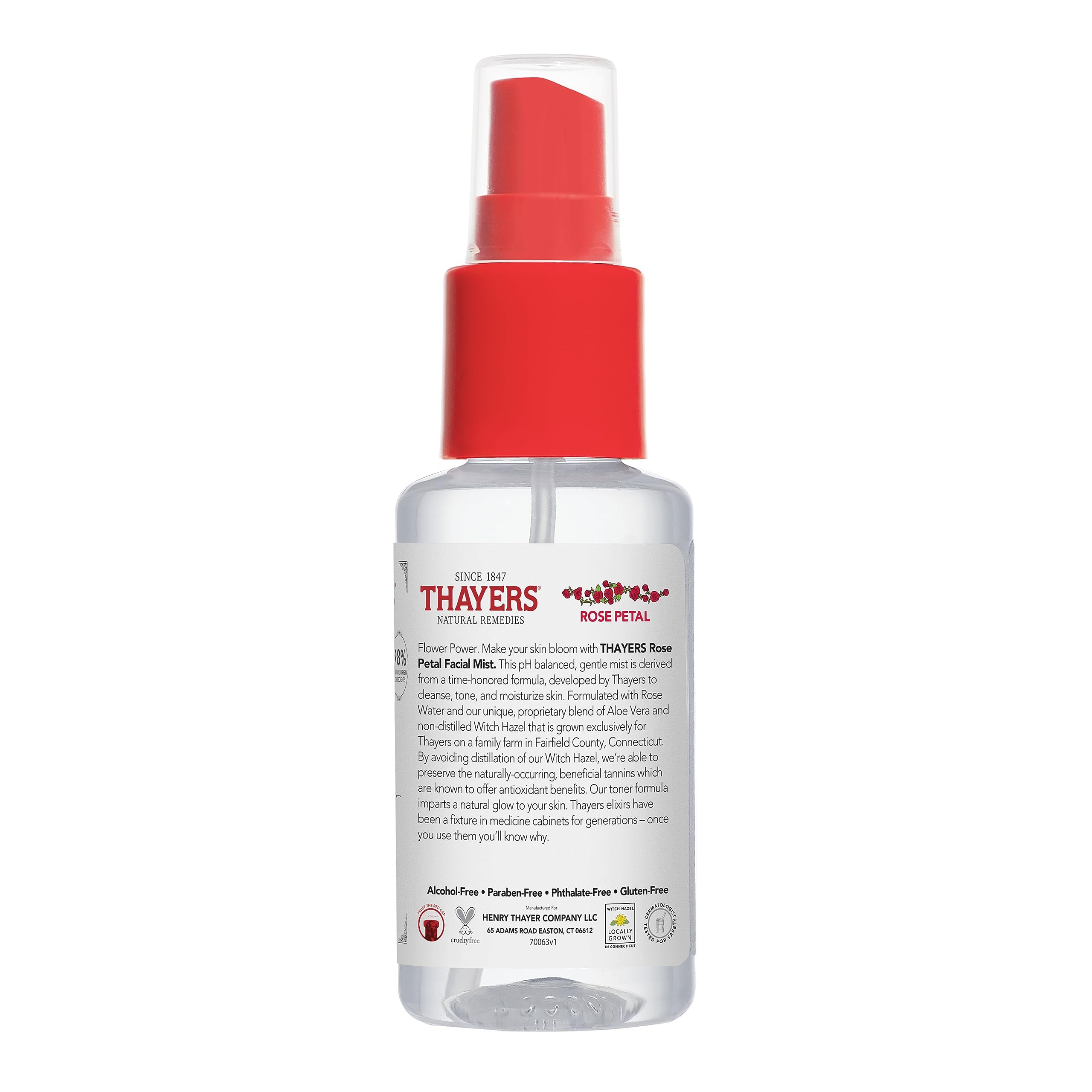 Thayers Packaging with Dermatologist-tested Cruelty-Free badge.