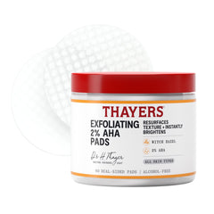Thayers Exfoliating 2% AHA Pad, doble lado, exfoliación suave para piel uniforme.