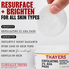 Thayers Exfoliating 2% AHA Pad, lado suave, limpia impurezas y textura suave.