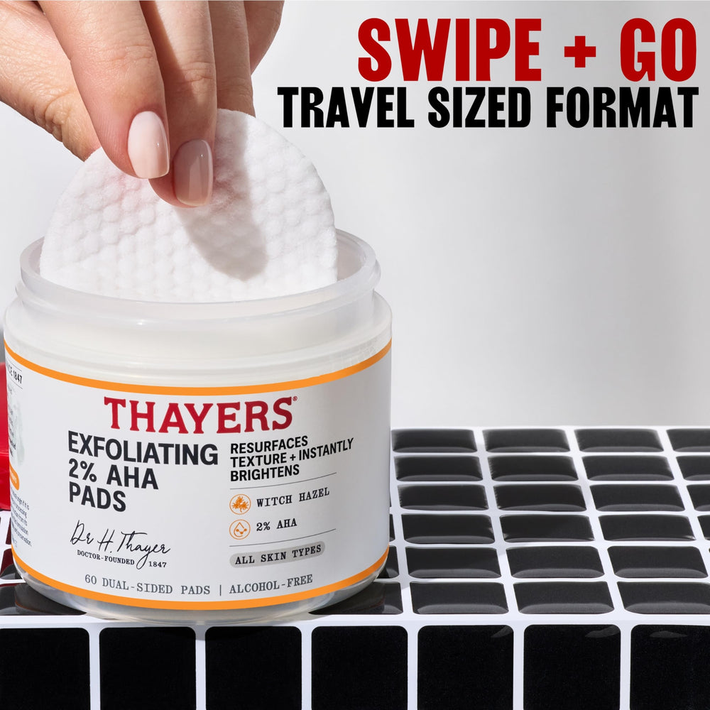 Thayers Exfoliating 2% AHA Pad, uso diario, ideal para rutina de cuidado.