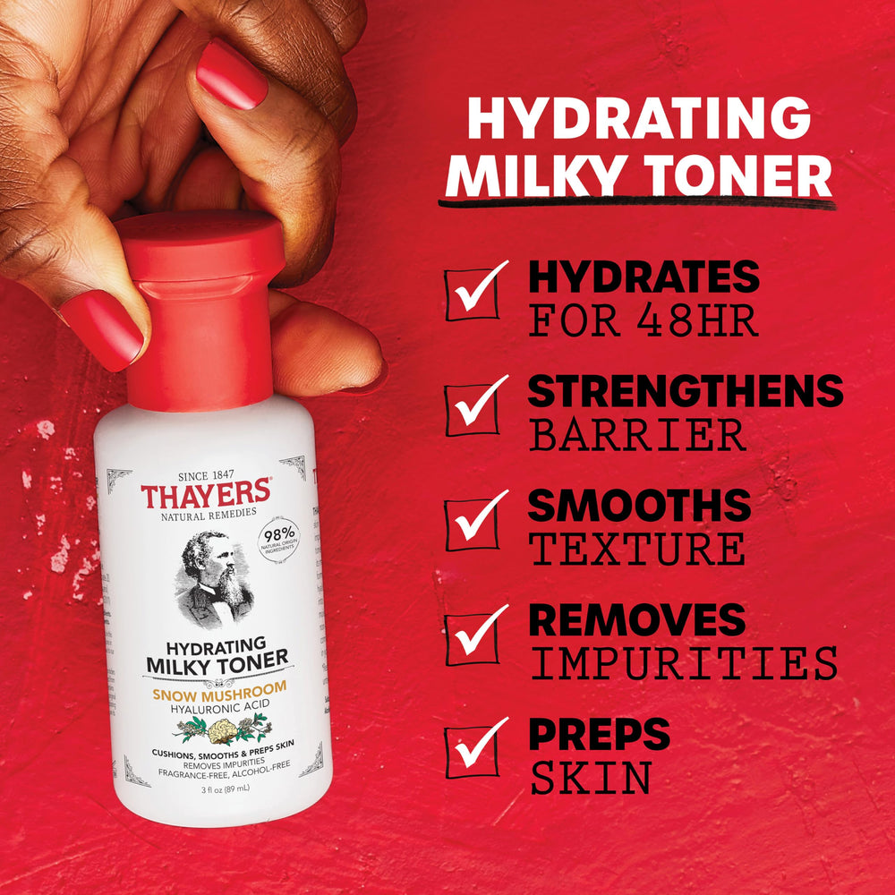 Hidratación de hasta 48 horas con el Tonico Lacteo de THAYERS, ligero y confortable.