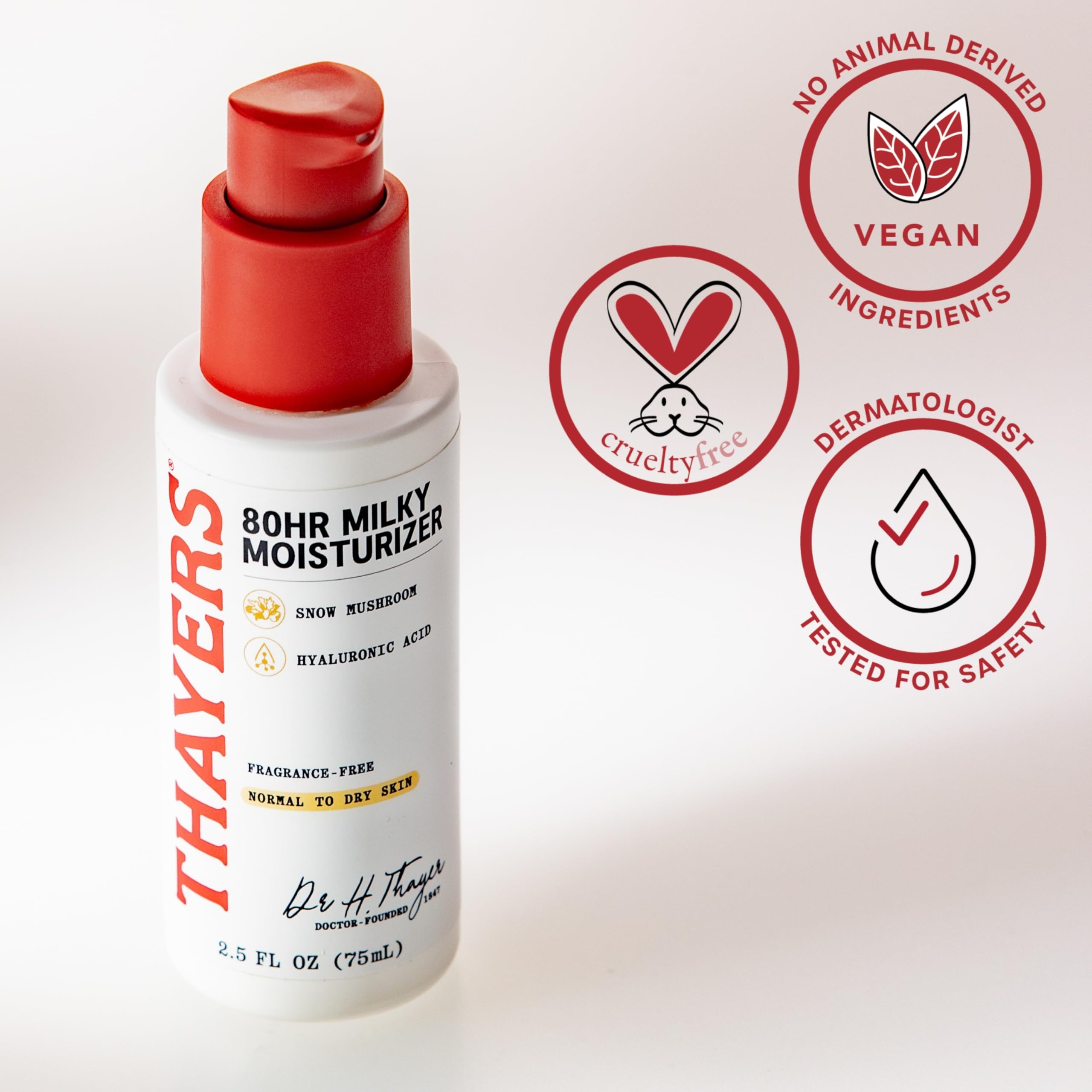 THAYERS 80HR crema lechosa, hidratación ligera que no engrasa.