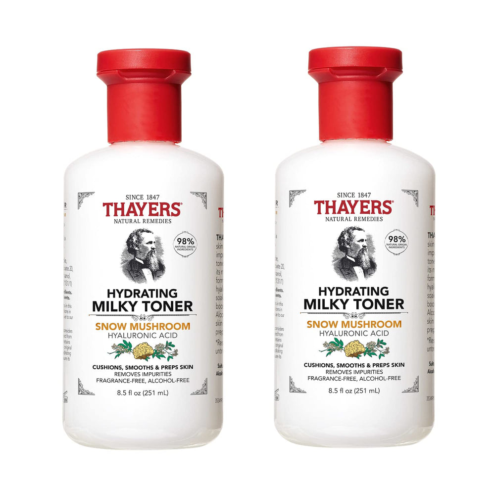 THAYERS Milky Toner snow-mushroom bottle offers gentle hydration for refreshed skin