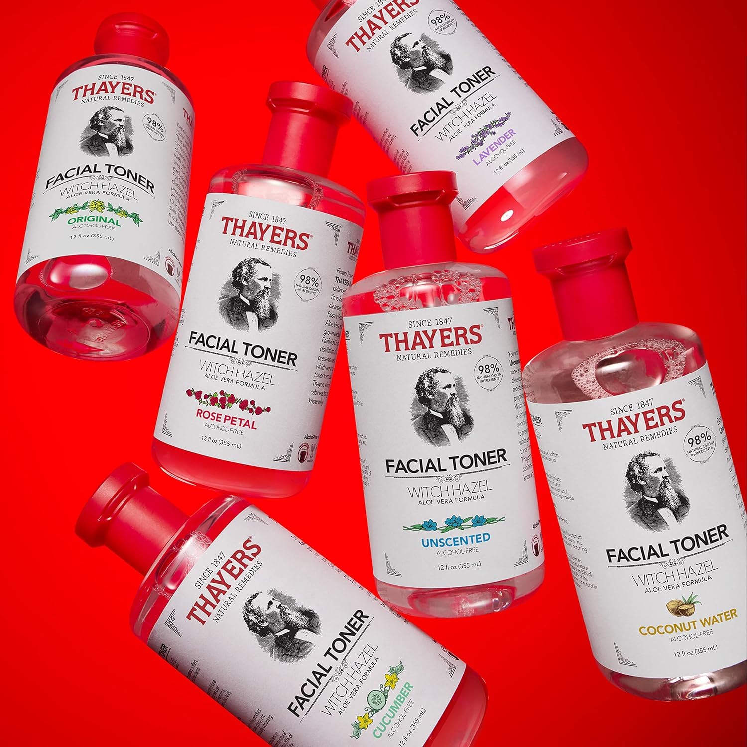 THAYERS natural origin Witch Hazel label highlights farm-sourced ingredients.